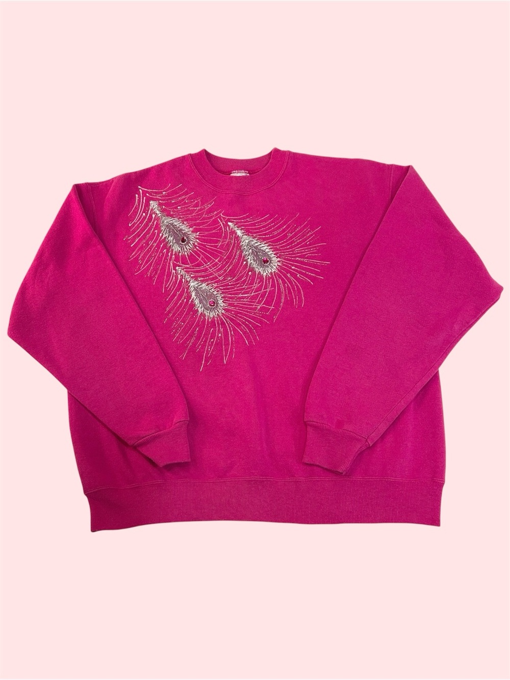 Vintage 90s Hanes Glam Jewel Abstract Sparkle Handmade Crewneck Hot Pink XL
